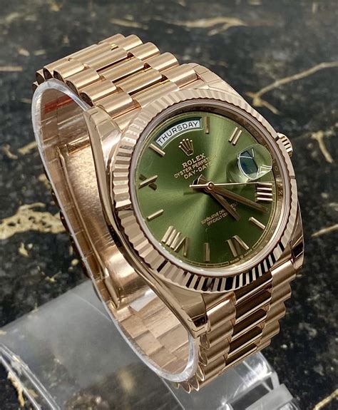 rolex day date 2 rose gold green dial|rolex day date 40 228235.